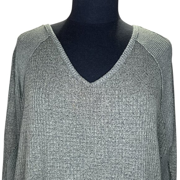 We The Free Thermal Top SMALL Slouchy Waffle Knit greenish Pullover Boho Chic - Picture 5 of 13